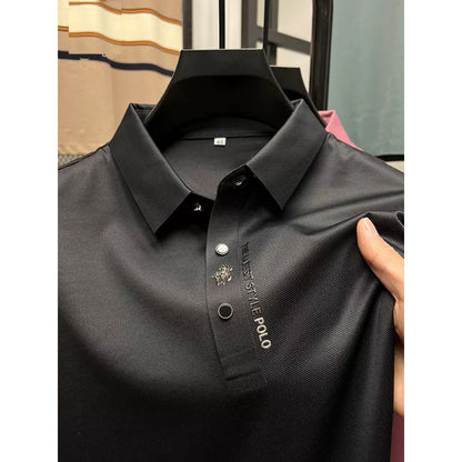 High End Brand New Summer Solid Color Silk Cotton High-quality Short Sleeved Polo Men's Fashionable Business Seamless Casual Top