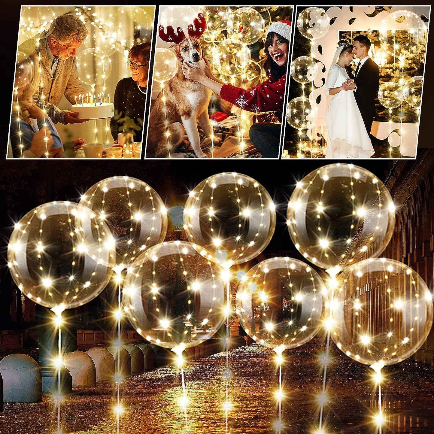 10pcs LED Bobo Balloon (without battery) for wedding proposal decoration, birthday party, outdoor courtyard lighting decoration