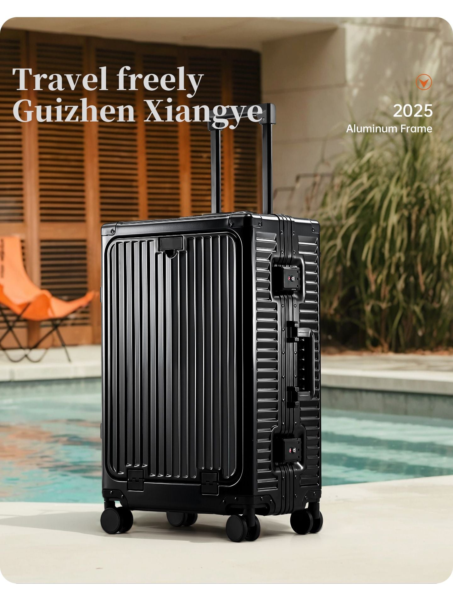 SUSHIMU 20-inch all-aluminum-magnesium alloy luggage with front opening, trolley suitcase, carry-on suitcase, metal travel