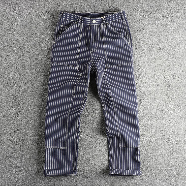 2025 Spring New American Retro Amekaji Heavyweight Woven Cargo Pants Men's Simple 100% Cotton Washed Straight Casual Trousers