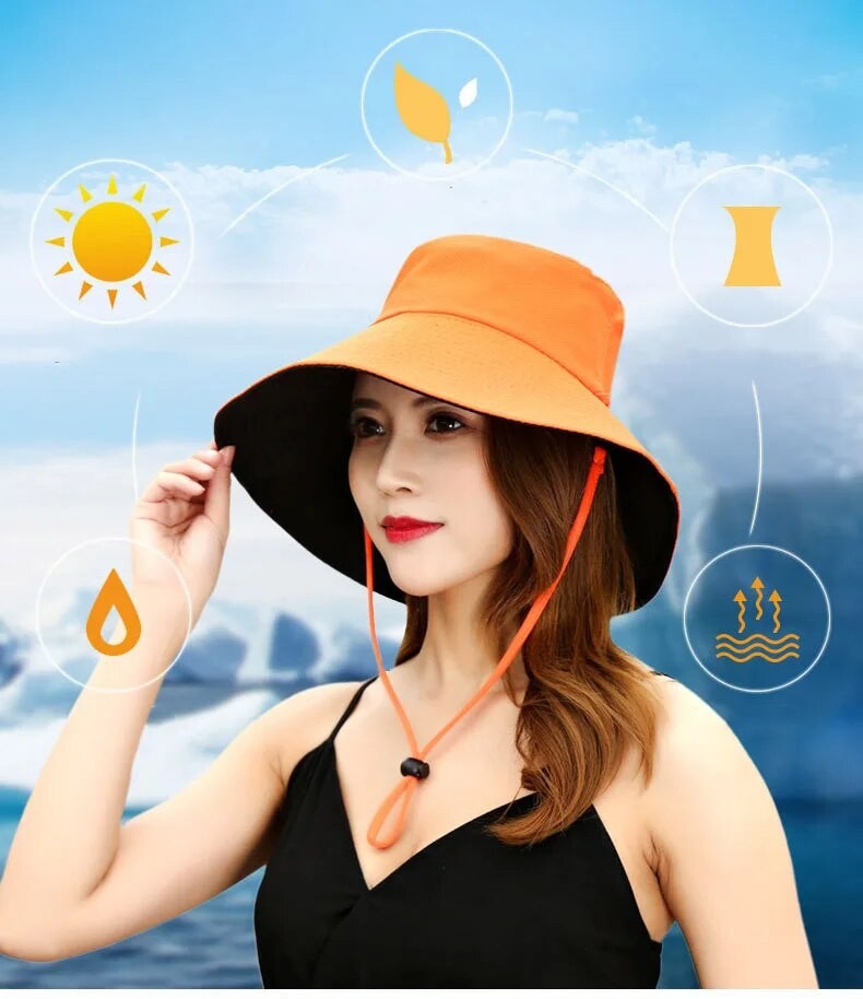 Chapéu de Pescador Feminino, Proteção Facial para o Verão, Protetor Solar, Chapéu de Sol de Aba Larga, Dupla Face e Versátil de Celebridades da Internet