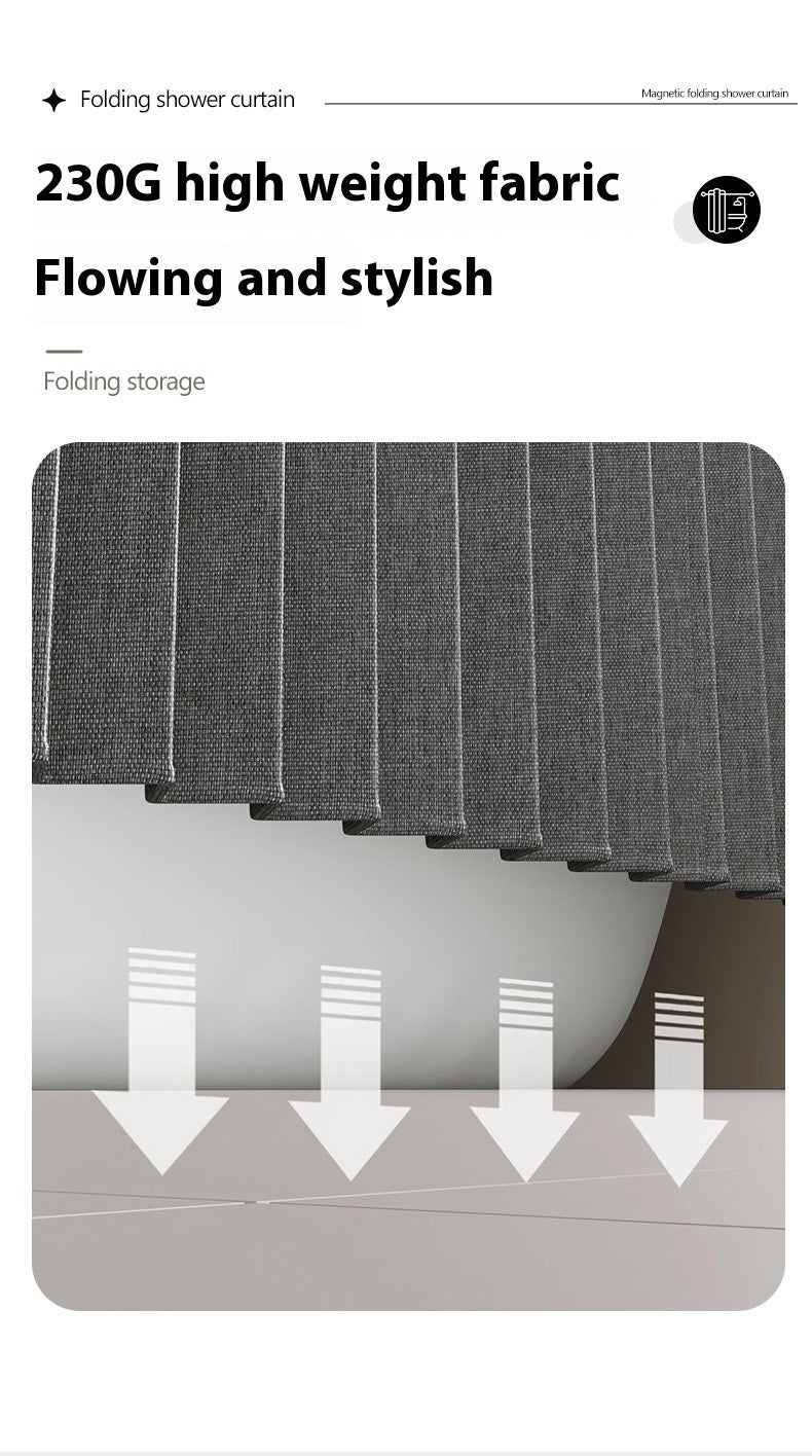 Bathroom Folding Linen Shower Curtain with Magnets Waterproof Suitable for Walk-in Shower Does Not Include Telescopic Rod