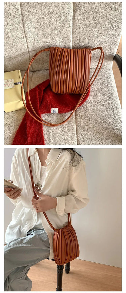 Summer Fashion New Crossbody Bag Women's PU Single Shoulder Mini Bag Luxury Versatile Pleated Casual Small Square Bag Handbags
