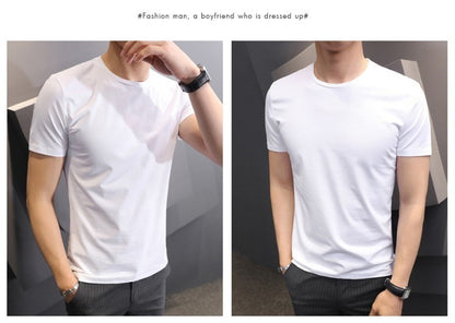 Men T-shirts White Black Short Sleeve Loose Round Neck Bottoming Shirts Trendy Casual Solid Color Pullover Tops Male Clothing