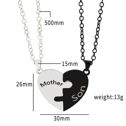 Colar de Quebra-Cabeça de Coração para a Família - Joia de Aço Inoxidável para Mãe, Filho e Filha, Presente Significativo de Dia das Mães para Mulheres