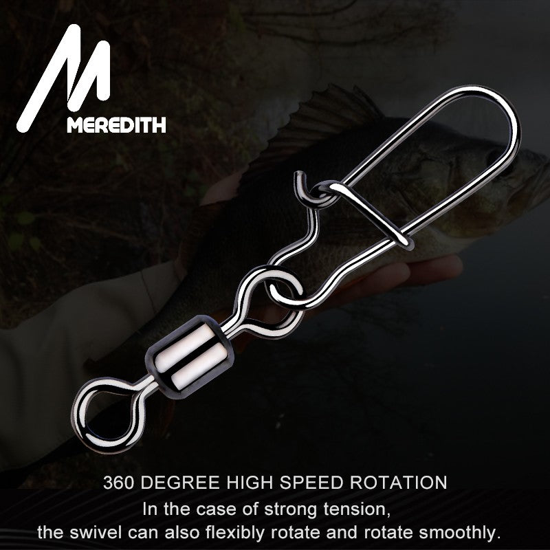 MEREDITH 50 PEÇAS Acessórios para Pesca de Lucio Conector Giratório de Rolamento Pino de Aço Inoxidável Snap Anzóis Isca Giradores Equipamento de Pesca