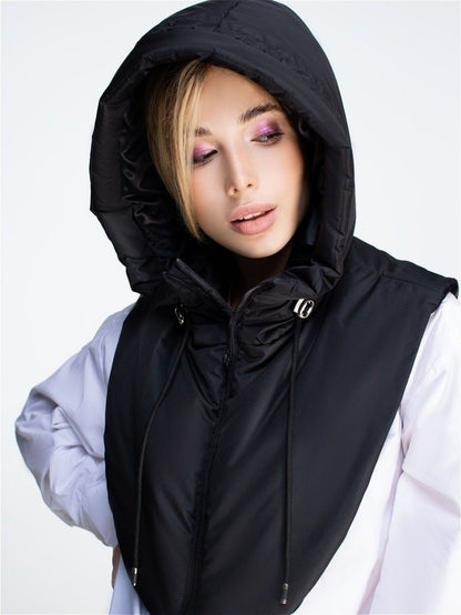 Winter Ultralight Down Hooded Hats for Women Men Warm Ring Scarf Balaclava Hat Neck Zippper Drawstring Coat Scarf Short Tank Top