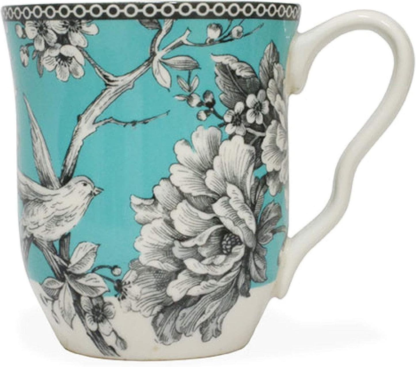 Adelaide 16-Piece Square Floral Dinnerware Set - Service for 4, Turquoise Porcelain Plate, Bowl & Mug Set, Chip Resistant, for E