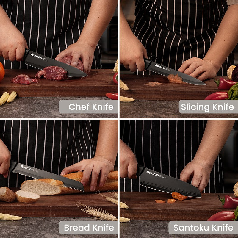 Conjunto de Facas de Cozinha Astercook com Bloco Amolador Embutido, Próprio para Lava-Louças, Conjunto de Bloco de Facas de Aço Inoxidável Alemão de 15 Peças
