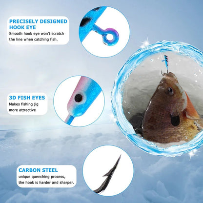 Iscas de Pesca de 8 ou 6 Peças Iscas de Gelo Luminosas Equipamento de Pesca no Gelo Cabeça de Jig Crappie Anzóis para Pesca com Jig no Gelo de Inverno