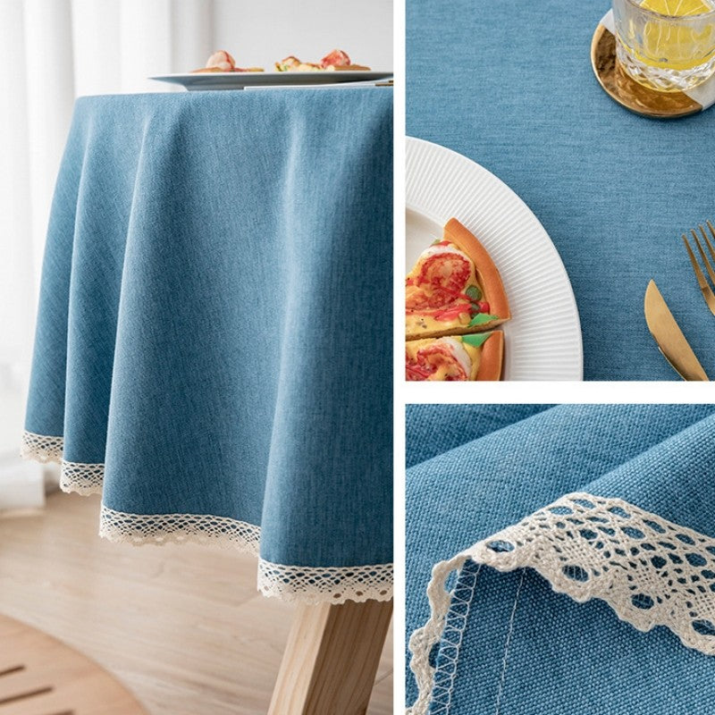 Large Round Tablecloth Solid Color Cotton Linen Waterproof Table Cloth Oil-Proof Table Cover for Kitchen Garden Restaurant
