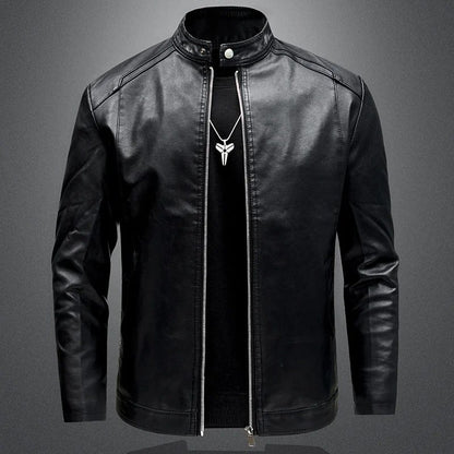 Men's Biker Leather Jacket Autumn Winter Thickened Fleece Casual Versatile Slim Fit Large Size PU Leather Coat