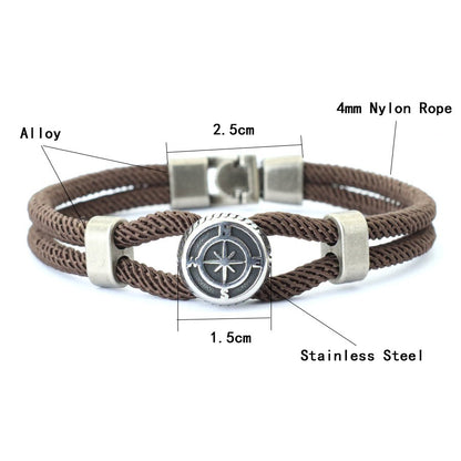 Nova Pulseira Bússola Masculina Viking Corda Náutica Bracelete Feito à Mão Trançado Acessórios Surfista Homem Pulseira Fio Náutico
