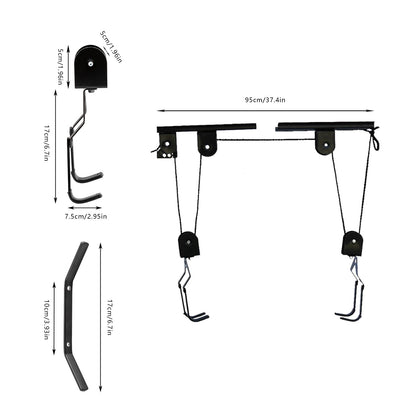 Elevador de bicicleta para teto de garagem, sistema de polias, conjunto de suportes para armazenamento de bicicletas em garagem