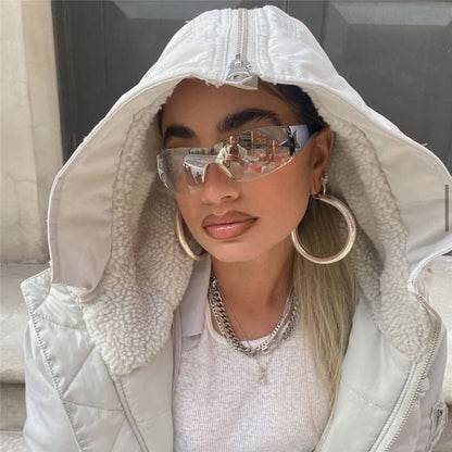 New Y2K Rimless Punk Sunglasses Goggle Women Men Luxury Brand Wrap Around Sun Glasses Five Star Eyewear Sports One Piece Shades