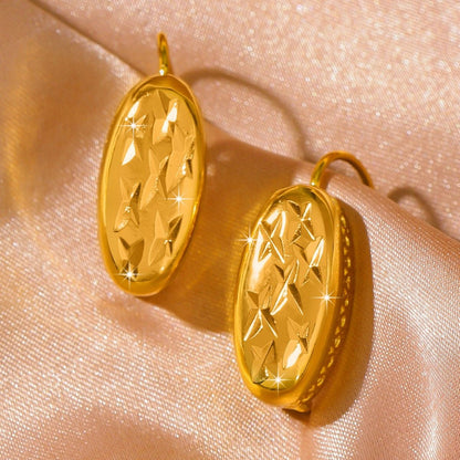 Niche Unique Retro Embossed Gold Ear Hooks For Women 24K Gold AU999, Special pattern hard to duplicate