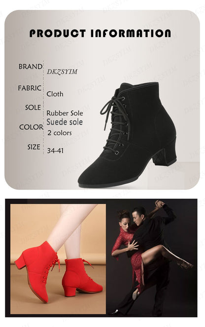 DKZSYIM New Women Ballroom Latin Dance Shoes Jazz Modern Dance Shoes Lace Up Dancing Boots Red Black Sports Dancing Sneakers
