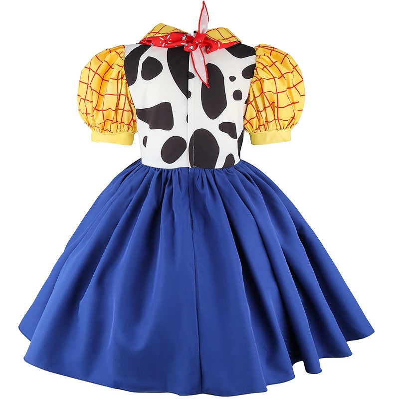 2026 New Girls Cow Spot Dress Children's Halloween Toy Cosplay Costume Toddler Up Birthday Stage Performance Cowboy Dress Carniv