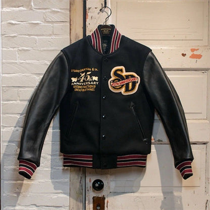 2025 American New Fashion Letter Embroidered Leather Sleeve Jacket Men Y2K Harajuku Hip-hop Popular Couple Baseball Uniform