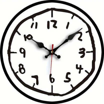 Creative Hand Drawing Wooden Silent Hanging Wall Clock, For Living Room, Office, Study Room, Bedroom, Home Decoration