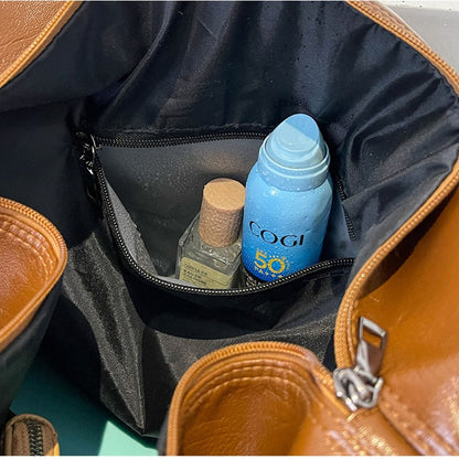 Fashion Women'S Travel Totes Duffle PU Leather Gym Sports Fitness Casual Luggage Handbag Shoes Pocket Shoulder Weekend Bag