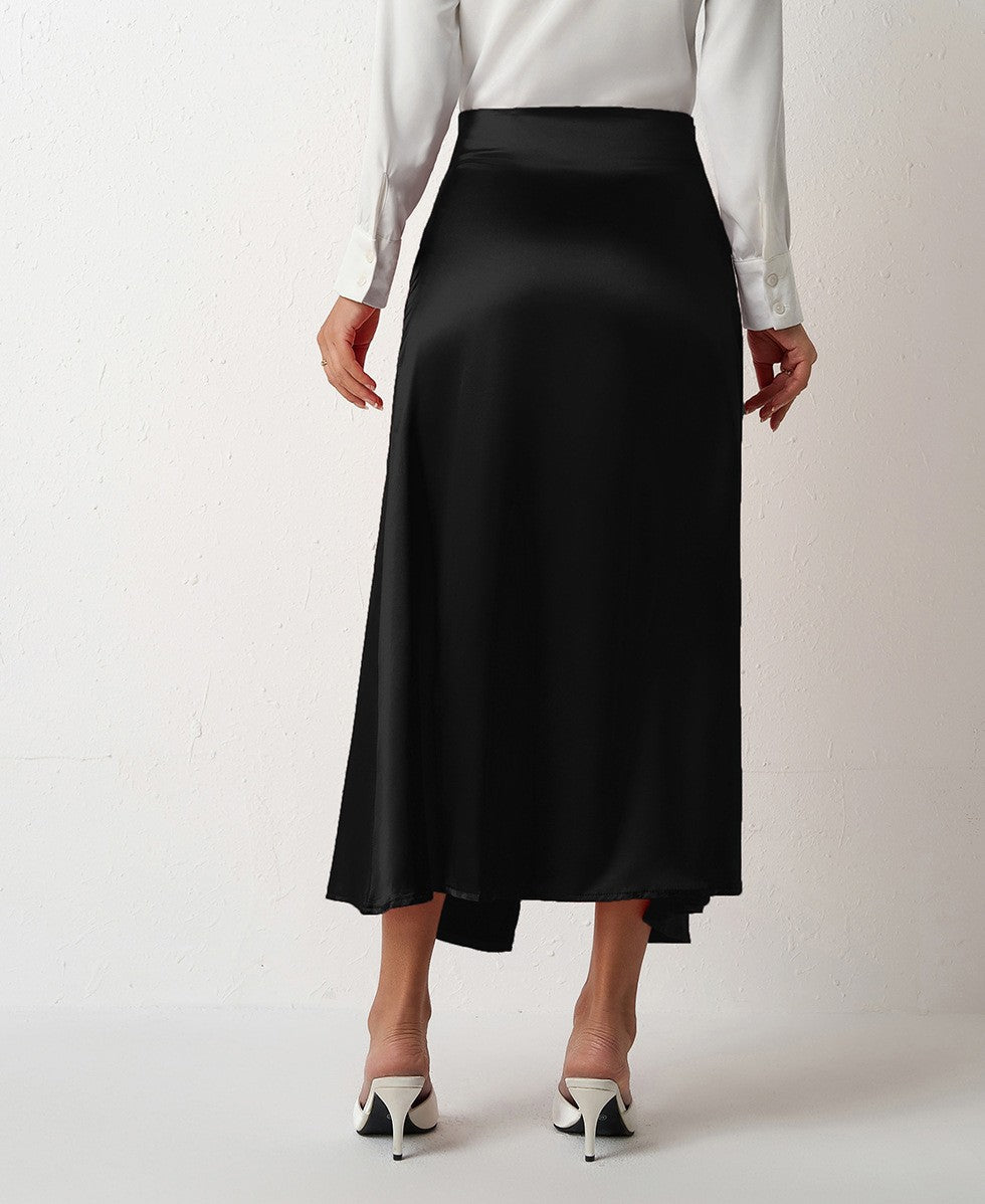 Nighpha Women's Elegant Satin Skirts High Waisted Flared Casual Work Office Fishtail Midi Skirt