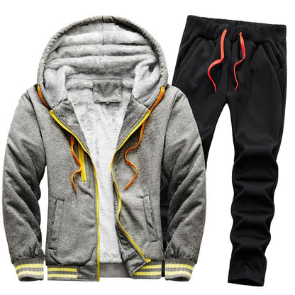 2025 Winter Men's Tracksuit Set Hooded Fleece Lined Jogging Suit Hoodie+Pants Casual Outfits Sportswear Fashion Men's Clothes
