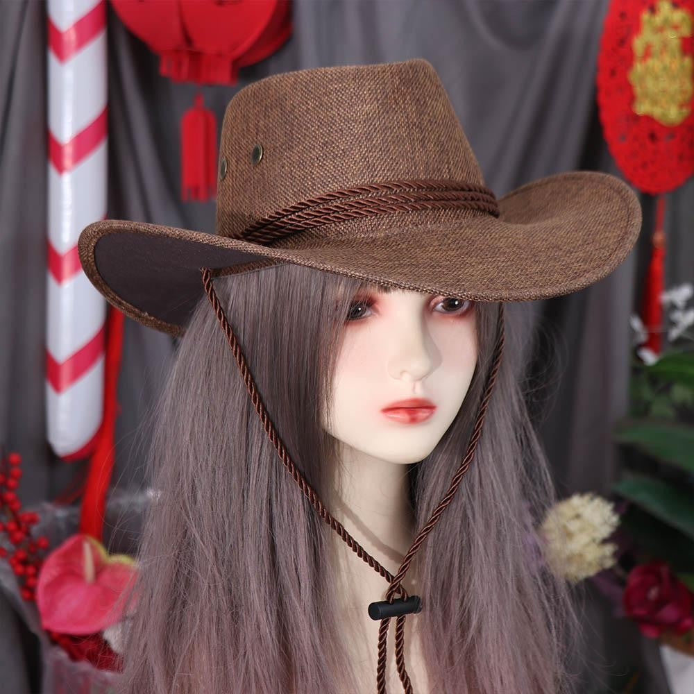 Cool Linen Western Cowboy Hat Wide Brim Beach Cap Summer Sun Hat Climbing Hat Outdoor Visor Cap Beach Sunscreen Cap Holiday