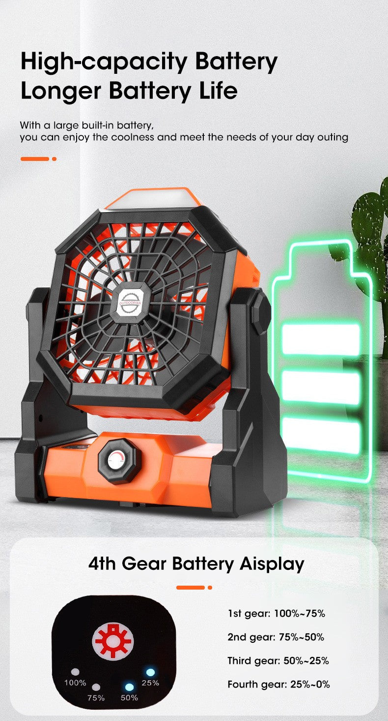 2024 New 7800 mA High-Capacity Portable Fan Rechargeable Desk Camping Fan with LED Light and Hook Outdoor Fan for Tent Car Trip