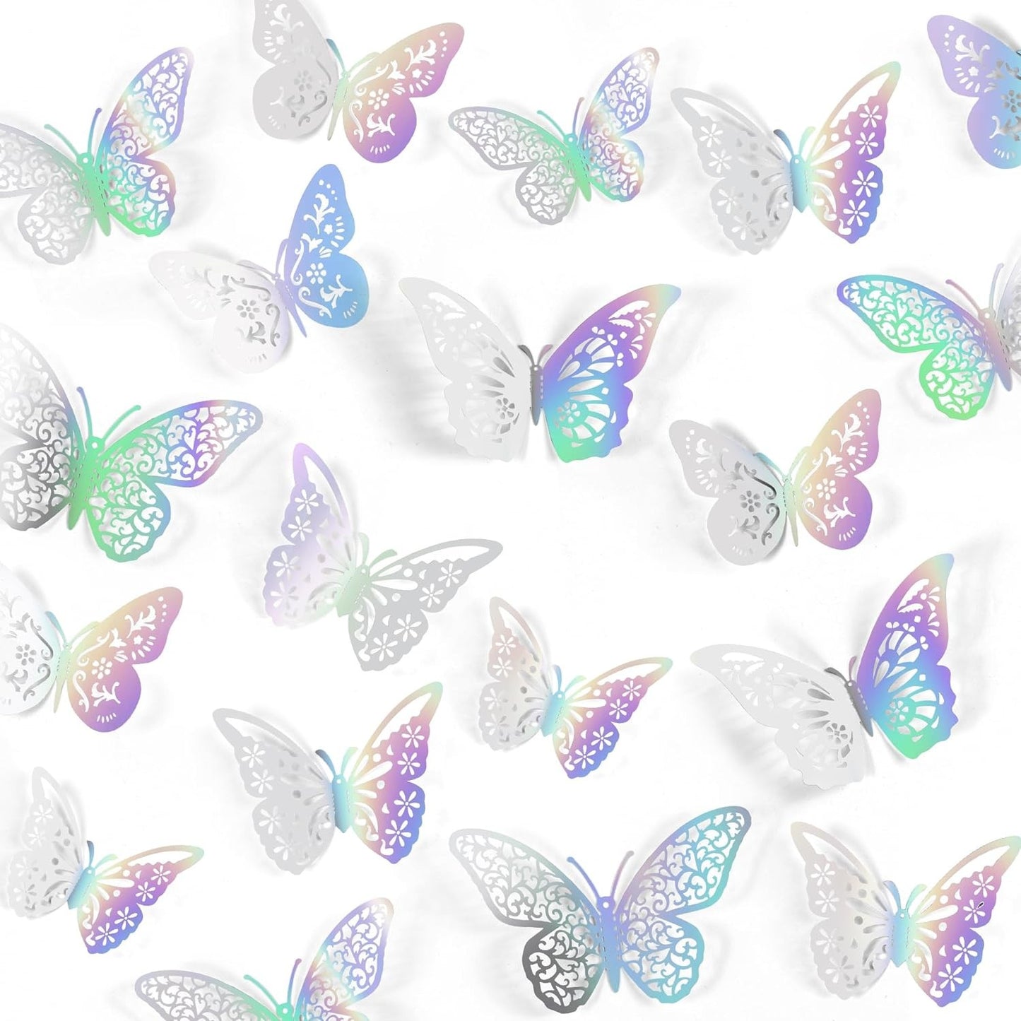48 Pcs Silver Butterfly Decorations Butterfly Wall Decor 3D Butterfly Party Decorations Butterflies for Bouquet Cake Decorating