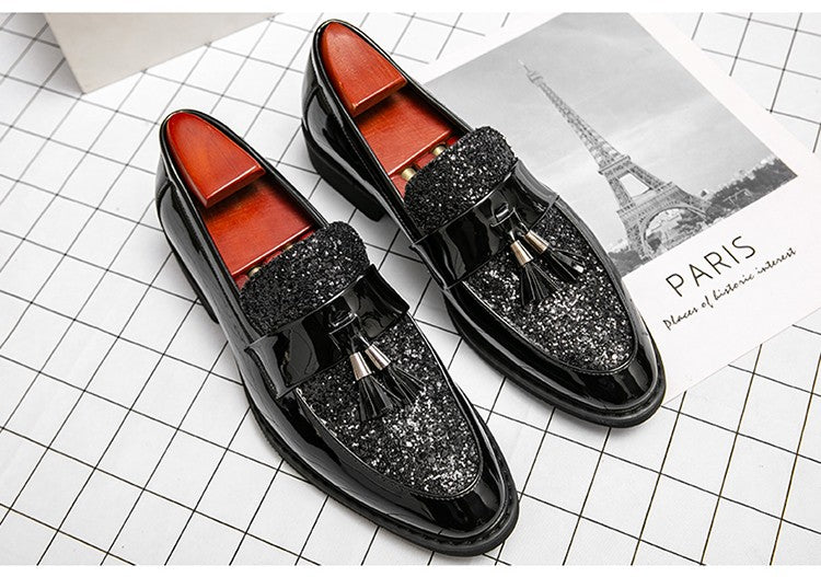 British Style Sequined Leather Shoes Men Golden Men's Loafers Big Size 38-47 Luxury Comfortable Business Shoes Men Formal Shoes