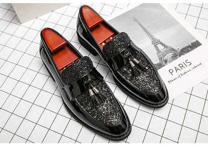 British Style Sequined Leather Shoes Men Golden Men's Loafers Big Size 38-47 Luxury Comfortable Business Shoes Men Formal Shoes