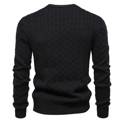 AIOPESON Mens Giraffe Embroidery Cotton Sweaters Round Neck Classic Twist Patterned Pullover Knitted Sweater for Men