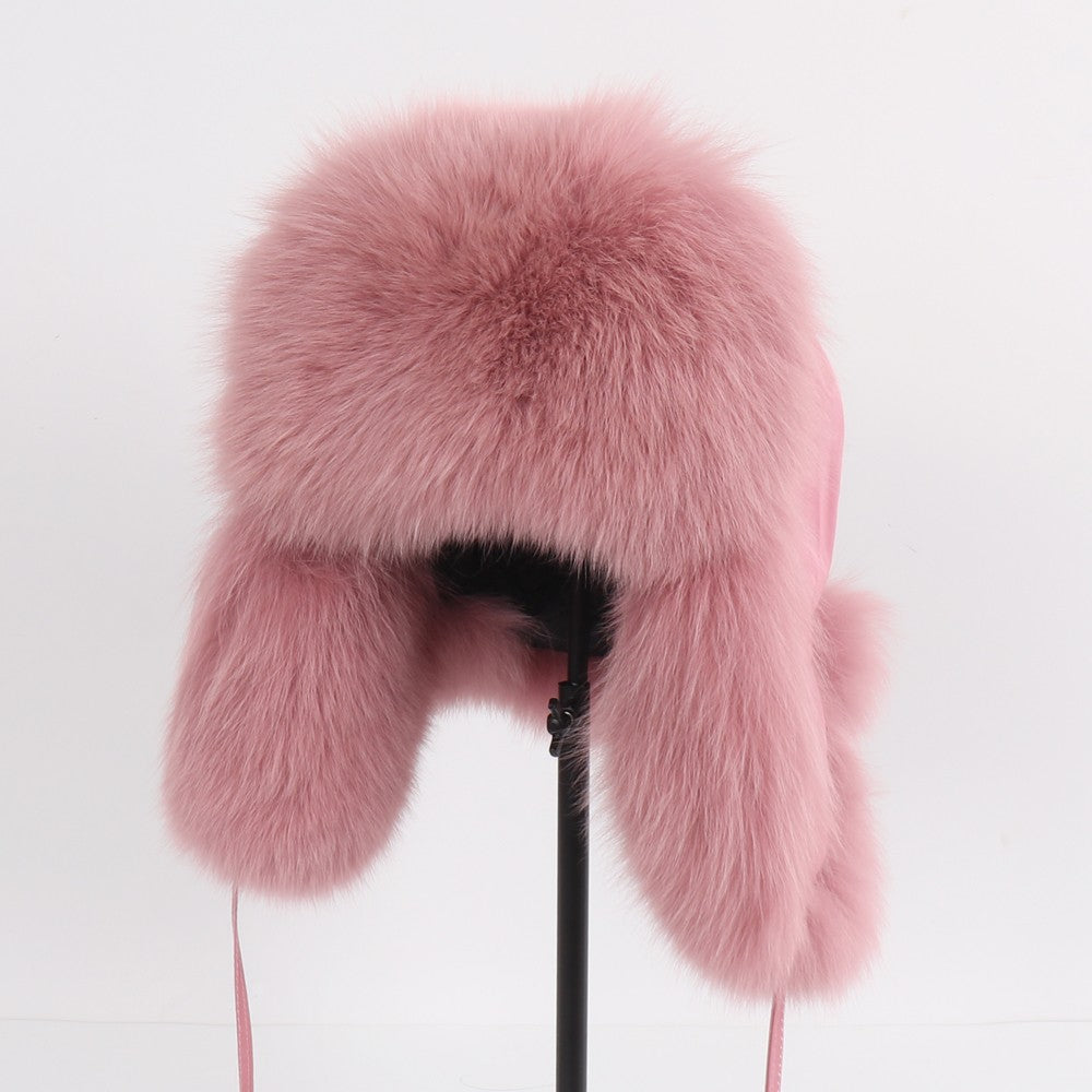 2025 Novo Chapéu Feminino Ushanka Russo de Pele de Raposa Natural Inverno Grosso Quente Orelhas Moda Chapéu Bomber Senhora Gorro Genuíno de Pele de Raposa Real