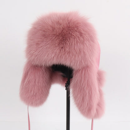 2025 Novo Chapéu Feminino Ushanka Russo de Pele de Raposa Natural Inverno Grosso Quente Orelhas Moda Chapéu Bomber Senhora Gorro Genuíno de Pele de Raposa Real
