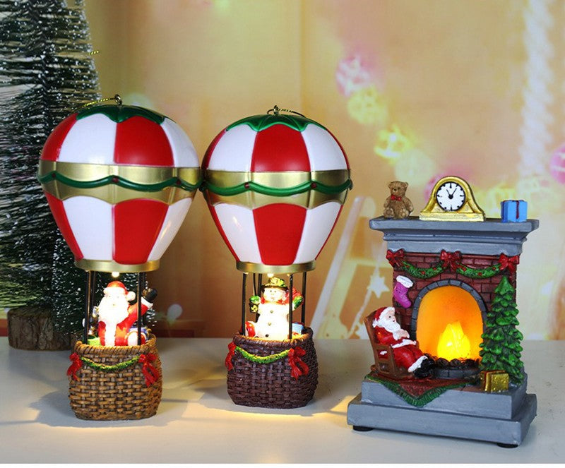 Christmas Glowing Ornaments Santa Claus Snowman Fireplace Resin LED Night Light Christmas Decoration Holiday Kids Toys Gift
