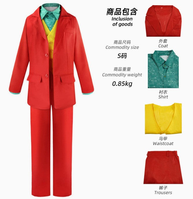 Joker Cosplay Costume Set - Joaquin Phoenix Arthur Fleck Clown Red Dipped Outfit with Green Wig - Personalized Uniform Ensemble