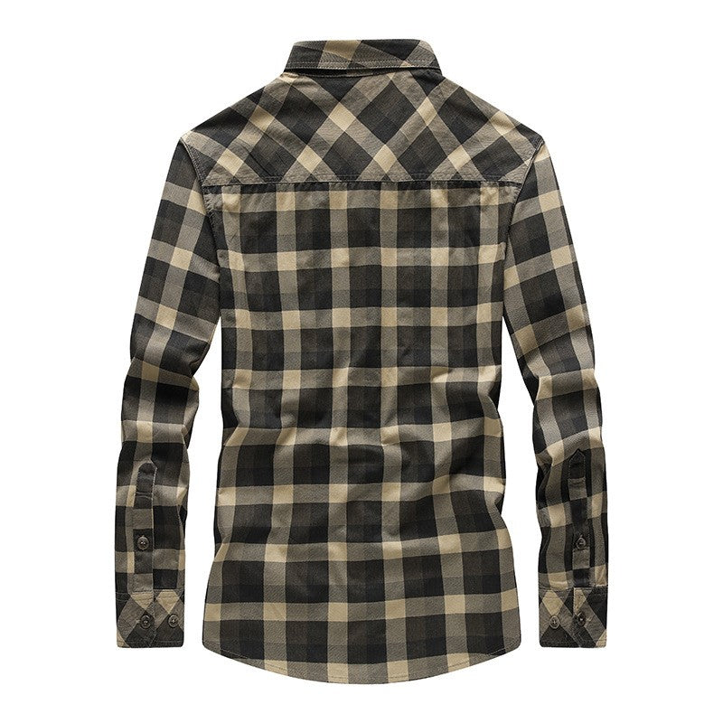 Quality Men Outdoor Long-sleeved Multi-pockets Plaid Shirts New Spring Male Cotton Loose Tooling Shirts Quality Man Cargo Shirts
