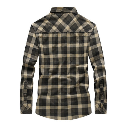 Quality Men Outdoor Long-sleeved Multi-pockets Plaid Shirts New Spring Male Cotton Loose Tooling Shirts Quality Man Cargo Shirts