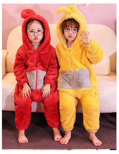 Adult Kids Teletubbies Costumes Soft Long Sleeves Piece Pajamas Costume Lala Home Clothes Cosplay Adult Unisex HomeWear