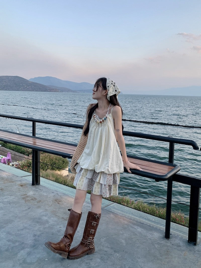 Vacation Mode Floral Slip Dress Women Mixed Print Layering Piece Slender Silhouette Destination Dress Coastal Grandmother Style