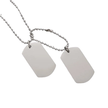 Colar Masculino Dog Tag Militar Retangular Duplo Aço Inoxidável Titânio Joia de Exército Masculino Presente