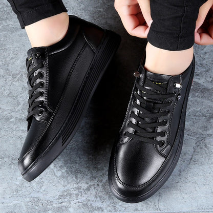 Spring Autumn Genuine Leather Shoes Men Footwear Soft Cowhide Casual Flat Brand Pure Black