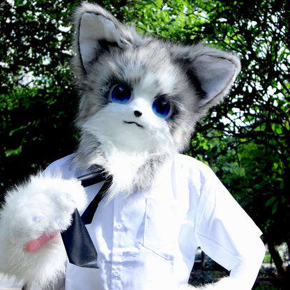 Animal Furry Fursuit Head Mask Plush Cat Fox Mask Costume Props for Halloween Cosplay Party
