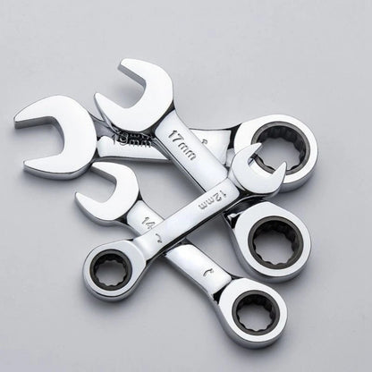 Short Handle Ratchet Spanner 6/7/8/9/10/11/12/13/14/15/16/17/18/19mm Fix Head Ratcheting Wrench Professional Spanner Hand Tools