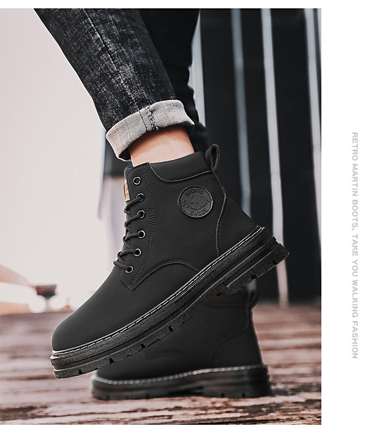 Men's Boots Autumn New High Top Workwear Boots British Style Korean Version Thick Soled Lace Up Anti Slip Warm Men Boots