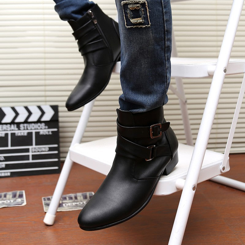 Hot Sale Luxury Chelsea Boots Men Pointed -toe Mens White Boots Black British Style High-heel Men Dress Boots Design Ankle Boot