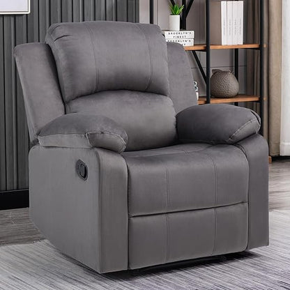 Manual Recliner Chair, Soft Fabric Overstuffed Recliner Single Sofa Chair for Living Room Bedroom, Heavy Duty and Safety