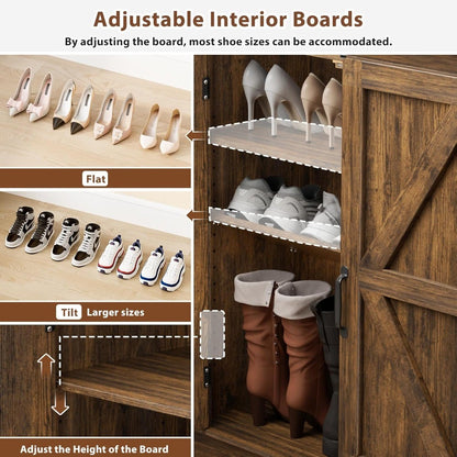 "Set of 2 6-Tier Shoe Cabinets - Doors with Adjustable Shelves & Anti-Tip Design, Entryway Storage";;VERDADEIRO;;"Brown