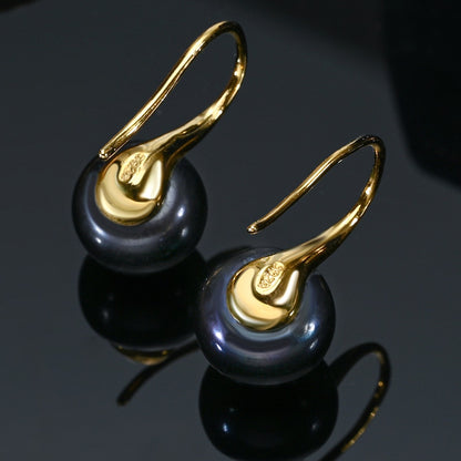 New Fine Grade AAAA Freshwater Pearl Earrings For Women Wedding Party Jewelry Earrings Black Pink White Purple 8-9mm Bread Round